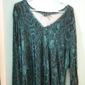 INC International Concepts Black and Teal Snakeskin Top, Size 3x